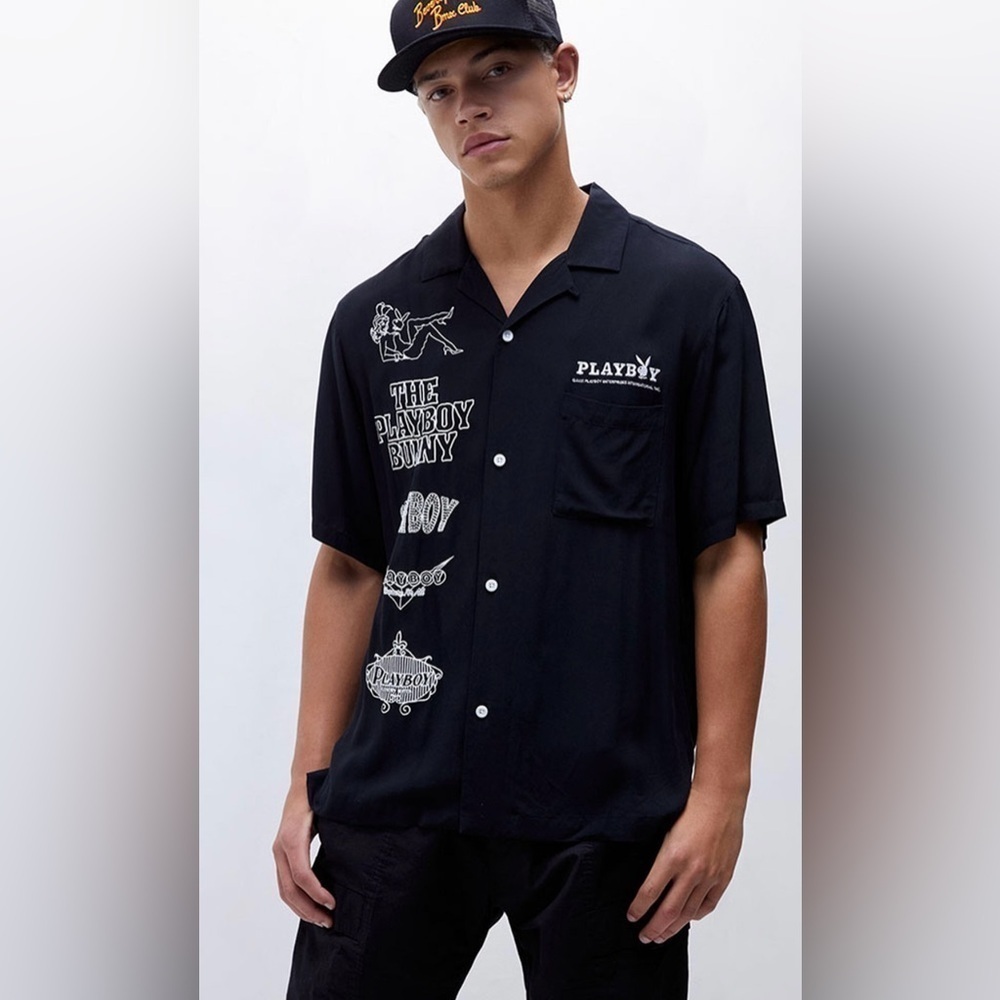 Playboy x PacSun Neon Capital Camp Shirt Short Sleeve Men's Small